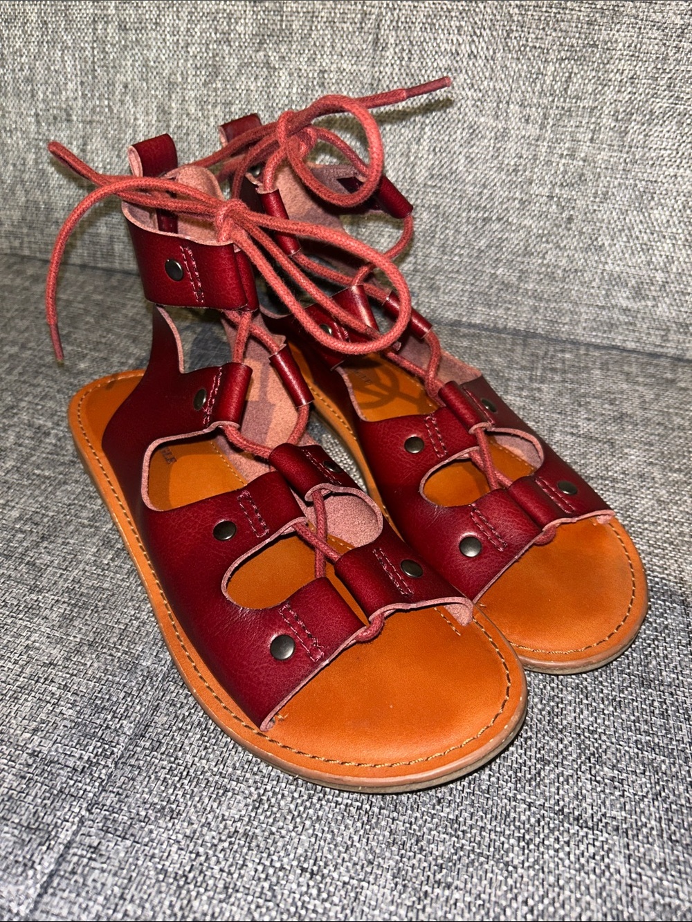 American Eagle Women's Burgundy Leather Lace-Up Gladiator Flats